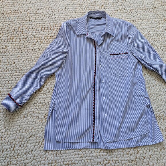 Zara Blue Stripe Shirt w/ Pom-Pom Embellishment - Size Medium - Picture 11 of 15